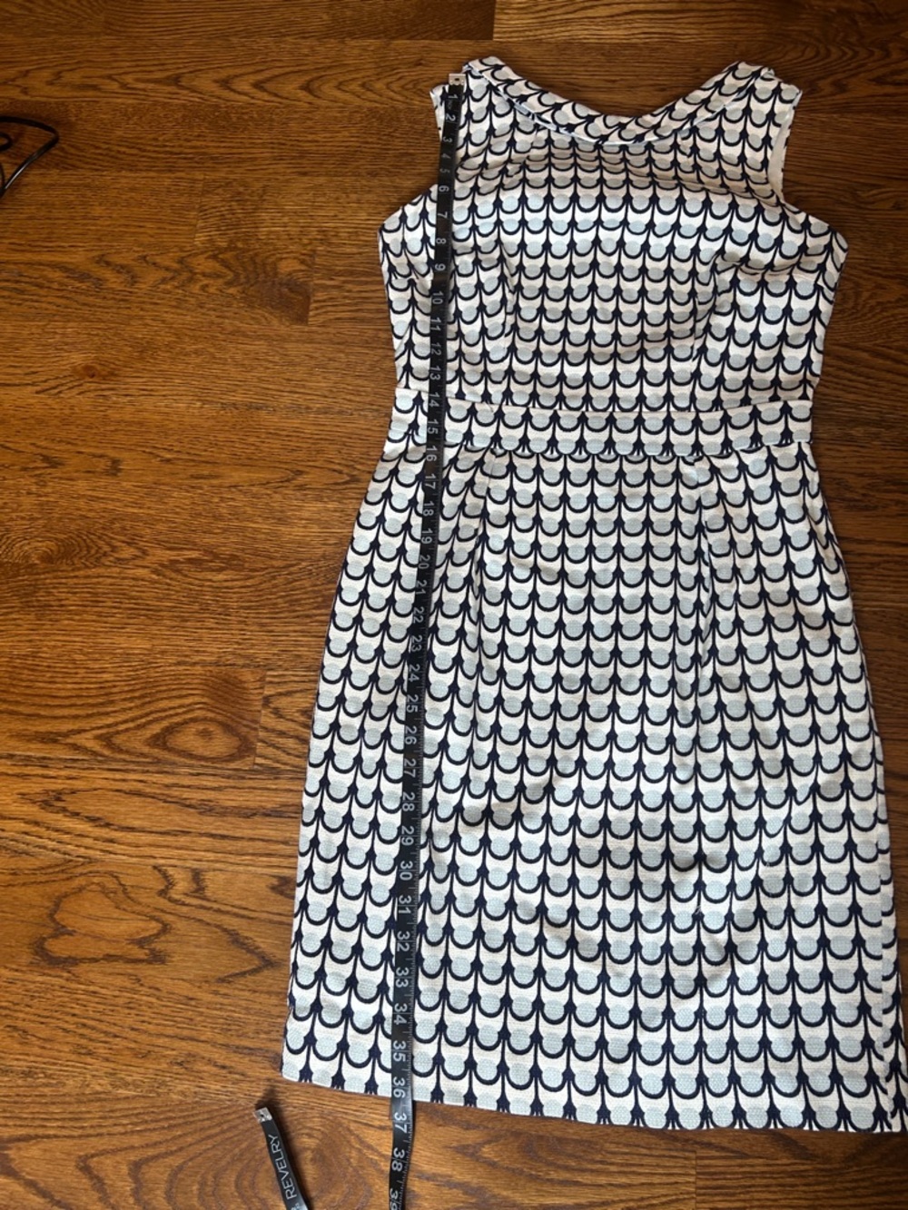 Boden blue white Sleeveless Lined Sheath Textured Dress geo dot print dress Sz 6 - Picture 7 of 10